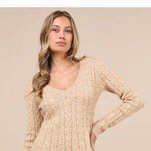 Lulus Sweetly Seasonal Beige Cable Knit Sweater Mini Dress - Size S